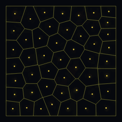 Plate 112, Lloyd Relaxation: a still of the relaxation / centroidal voronoi plate as the atlas renders it, in the lattices accent.