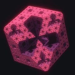 Plate 147, Menger Sponge: a still of the distance field / ternary rule plate as the atlas renders it, in the fractals accent.