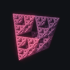 Plate 151, Sierpiński Tetrahedron: a still of the distance field / ifs fold plate as the atlas renders it, in the fractals accent.