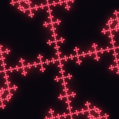 Plate 111, Vicsek Fractal: a still of the fractal / distance estimate plate as the atlas renders it, in the fractals accent.